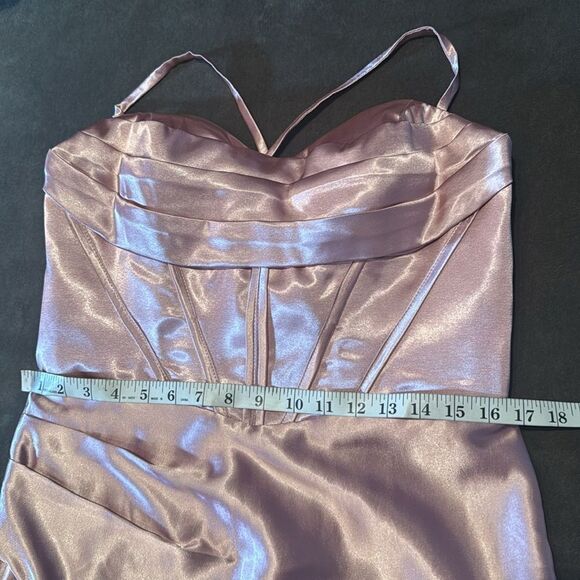 Pink Full Length Prom Party Dress Criss Cross Back Straps Leg Slit Size 14 NEW - Picture 9 of 11